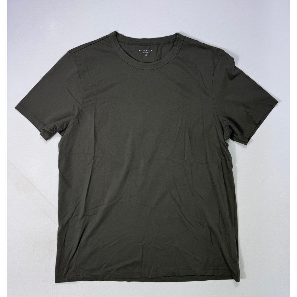 Mott & Bow Mens L Driggs Classic Crew Dark Moss Green Cotton T-Shirt Minimalist